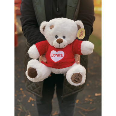 Мишка в красном свитере 28 см.