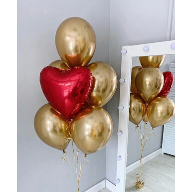 Шар фольга сердце и хром золото 7шт