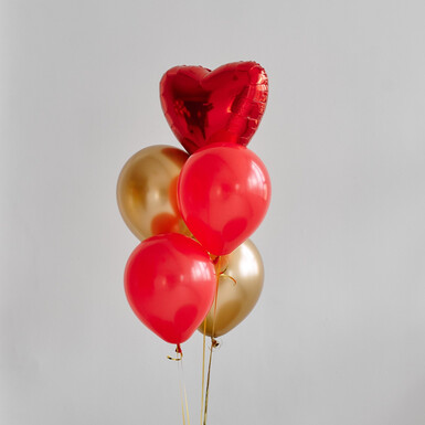 Шар золото, красный и сердце фольгированное 5 шт