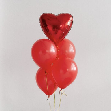 Шар красный латекс и сердце фольга 5шт