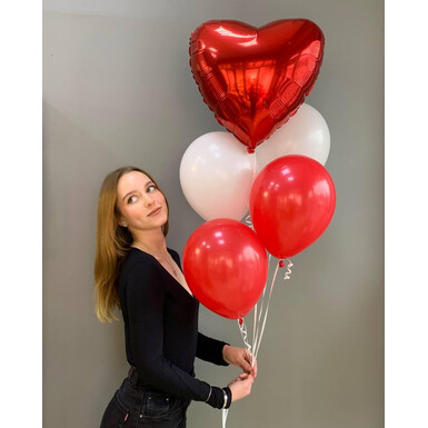 Шар розовый, красный и сердце фольга 5 шт