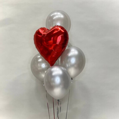 Шар серебро и сердце фольга 5шт