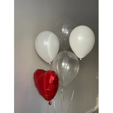 Шар кристалл, белый, сердце фольга 5шт